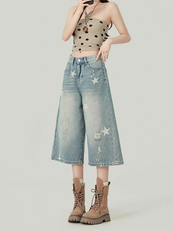 Retro Blue Star Print Denim Shorts Women's Summer Thin Vintage Loose Wide Leg Seven Parts Pants High Waist Casual Jeans
Retro Blue Star Print Denim Shorts Women's Summer Thin Vintage Loose Wide Leg Seven Parts Pants High Waist Casual Jeans