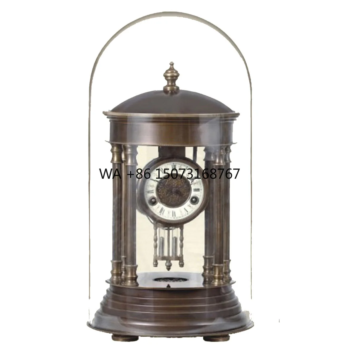 French Style Antique Brass Rotunda Cased Inlay Porcelain Chapter 15 Days Mechanical Movement Pendulum Table/Desk Clock
French Style Antique Brass Rotunda Cased Inlay Porcelain Chapter 15 Days Mechanical Movement Pendulum Table/Desk Clock