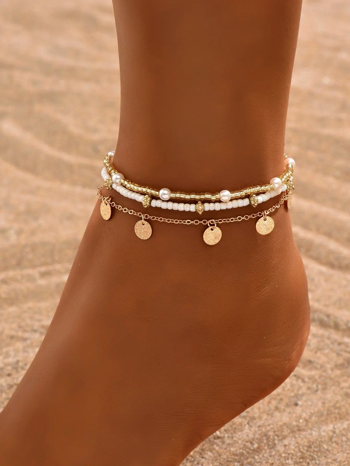 3pcs/Set Women's Simple & Stylish Silver Tassel Round Plate Handmade Beaded Anklet, Suitable For Daily Wear And Beach Holiday
3pcs/Set Women's Simple & Stylish Silver Tassel Round Plate Handmade Beaded Anklet, Suitable For Daily Wear And Beach Holiday