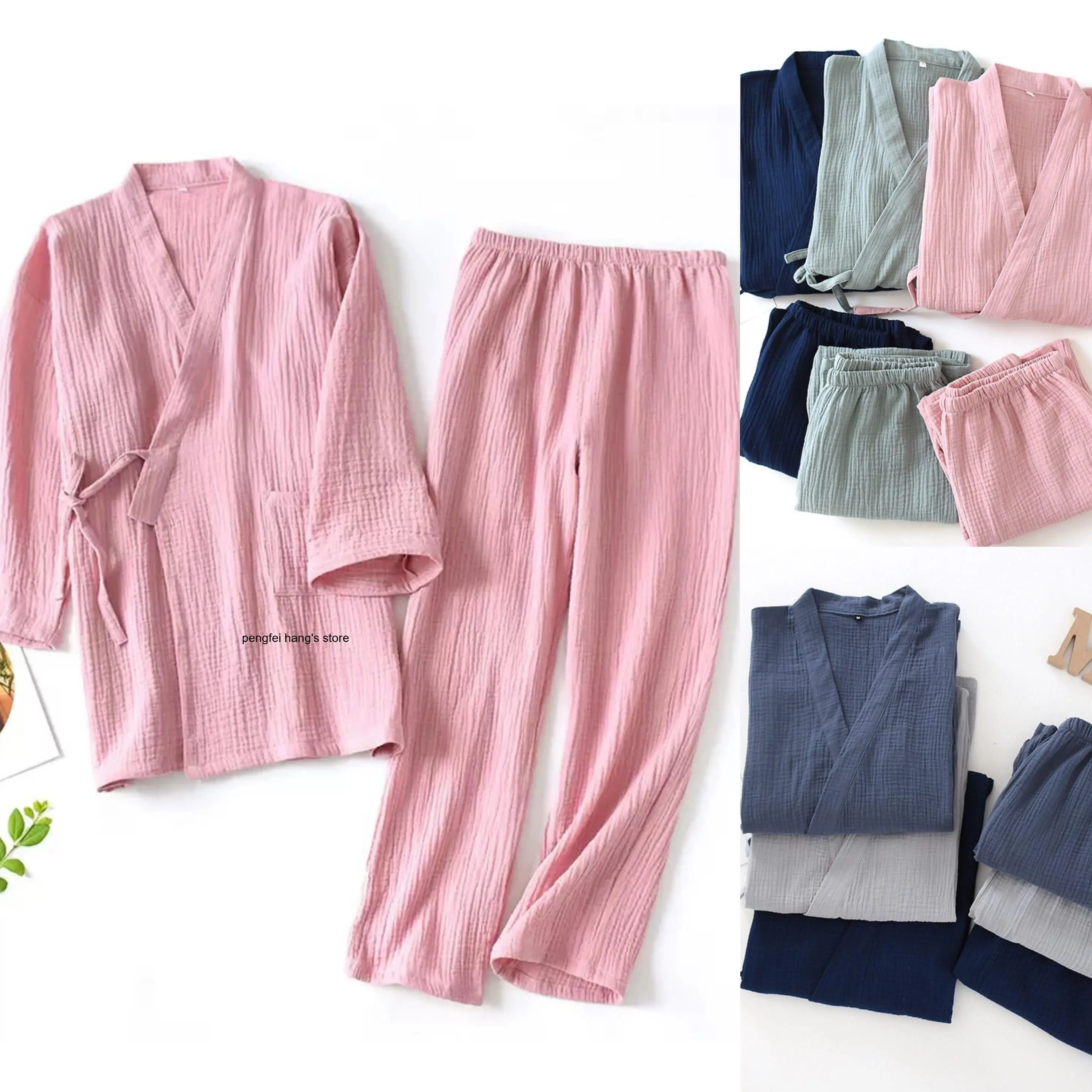 Unisex Japanese Kimono Pajamas, Spring Summer Thin Cotton Double Gauze Home Wear, Tie Front Windproof Cardigan
Unisex Japanese Kimono Pajamas, Spring Summer Thin Cotton Double Gauze Home Wear, Tie Front Windproof Cardigan