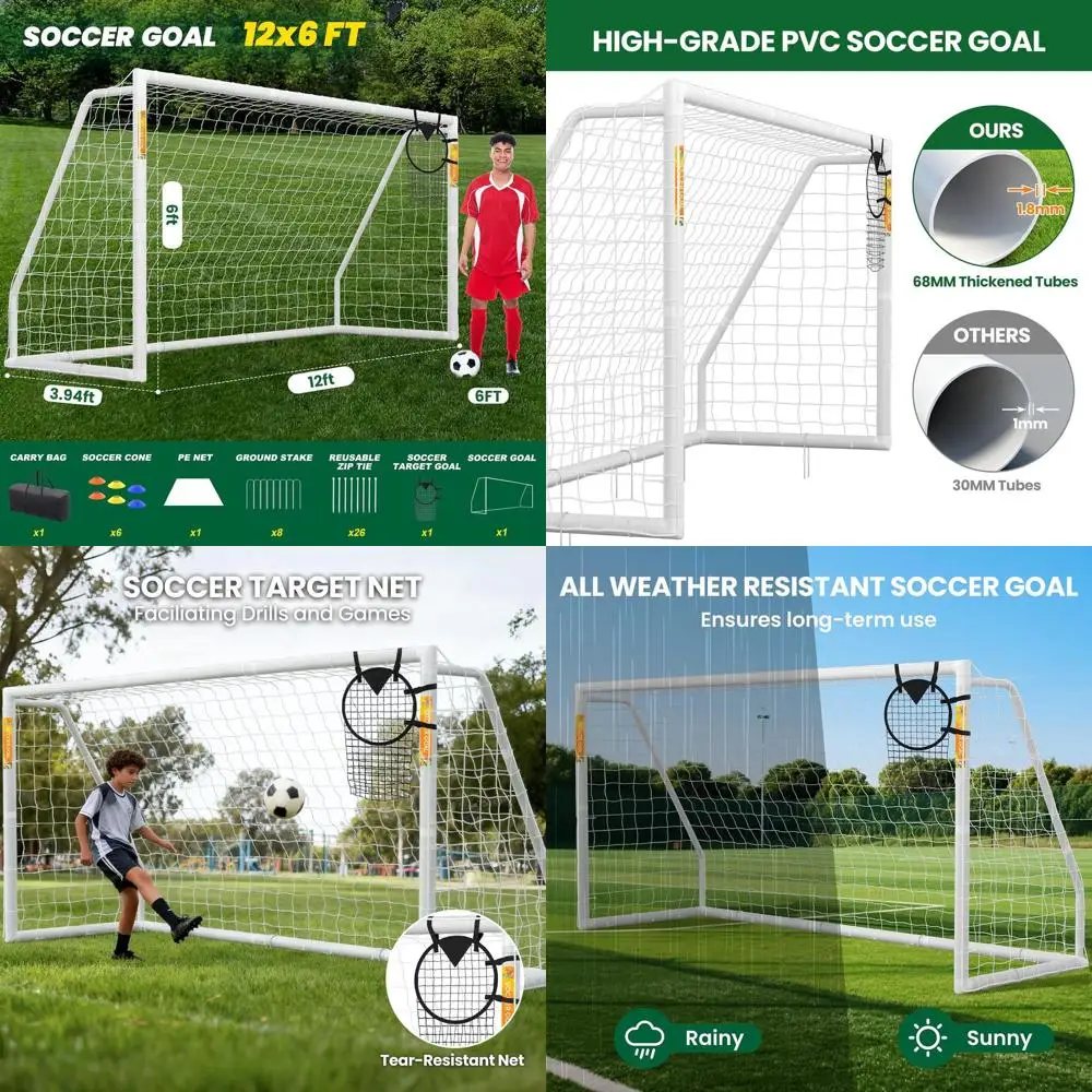 Portable Weatherproof Soccer Goal Set for Backyard Training - Suitable for Adults and Youth
Portable Weatherproof Soccer Goal Set for Backyard Training - Suitable for Adults and Youth