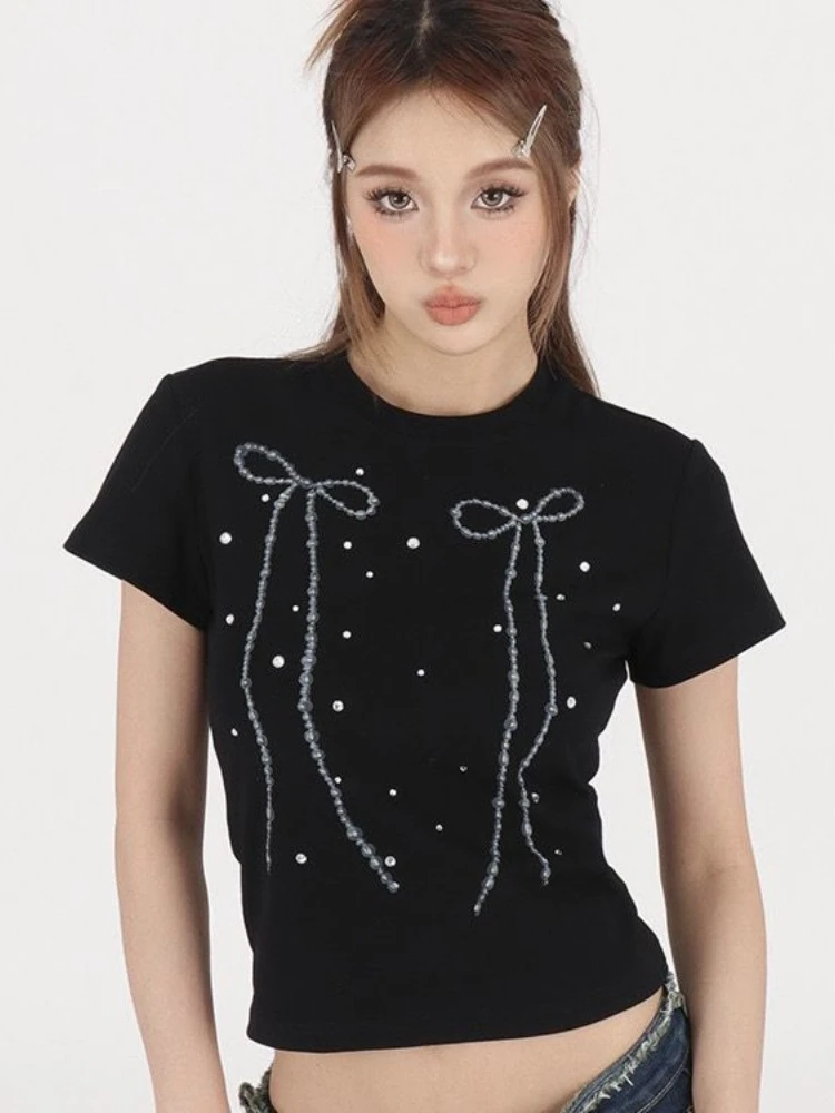 HOUZHOU Y2k Vintage Streetwear Short T Shirts Women Korean Style Elegant Cute Bow Print O-neck Slim Tees Tops Summer 2024
HOUZHOU Y2k Vintage Streetwear Short T Shirts Women Korean Style Elegant Cute Bow Print O-neck Slim Tees Tops Summer 2024