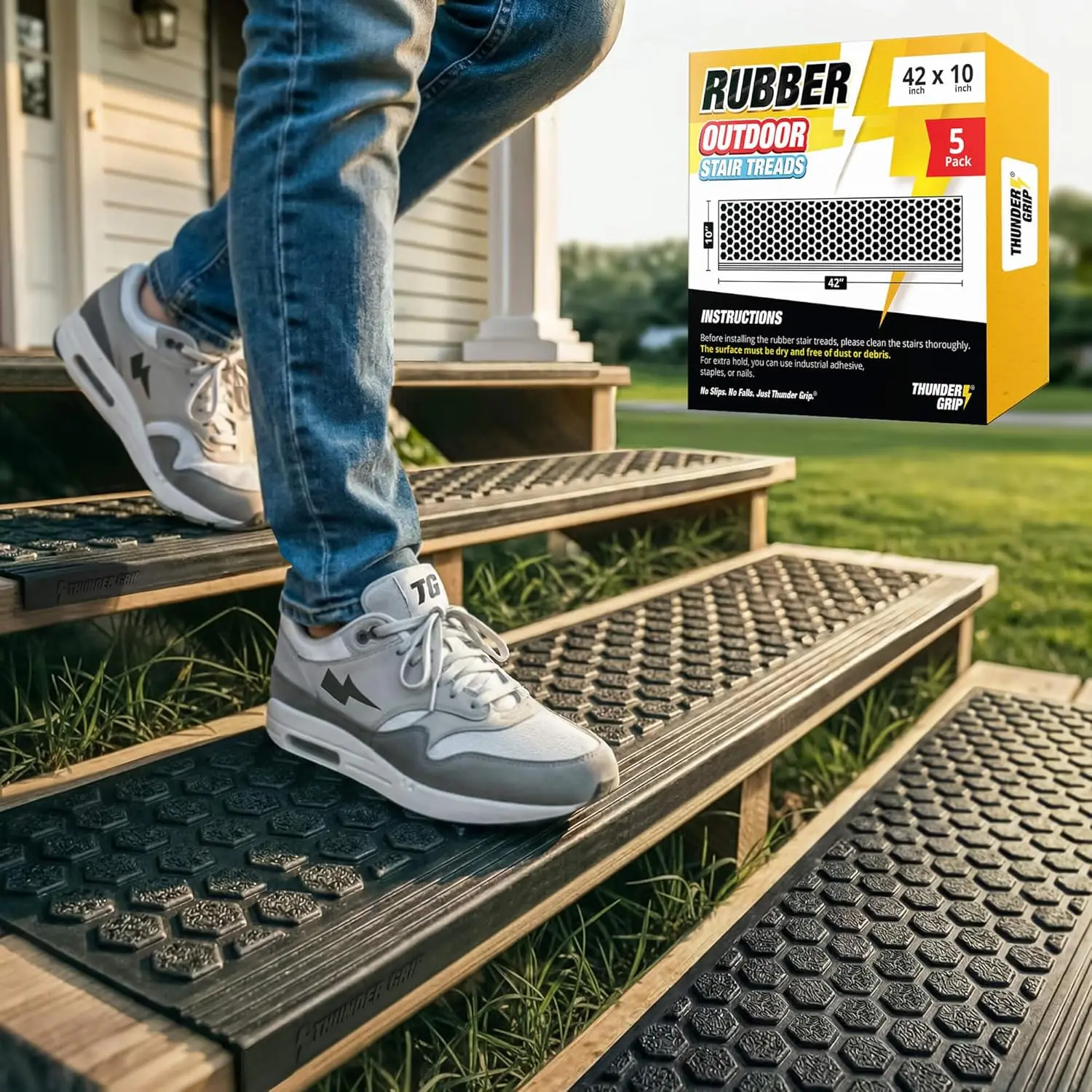 Heavy-Duty Rubber Stair Treads 42x10 Inches 5-Pack Non-Slip Weather Resistant for Wood, Concrete, Deck Steps
Heavy-Duty Rubber Stair Treads 42x10 Inches 5-Pack Non-Slip Weather Resistant for Wood, Concrete, Deck Steps