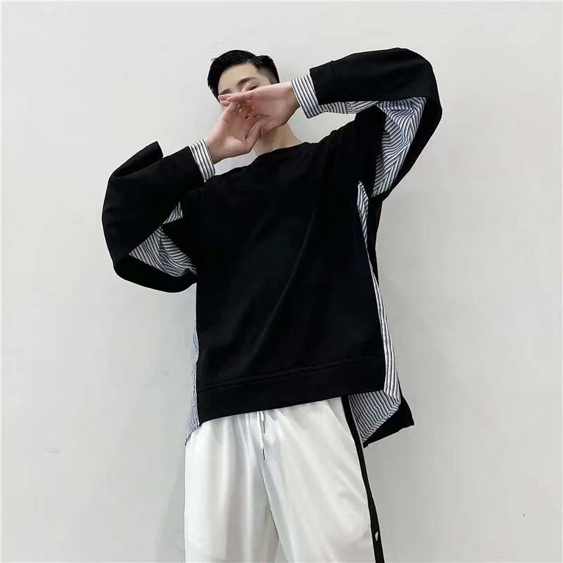 Loose Plus-size Men's Trendy Sweatshirt, Long Sleeves, Personal, Stylish Design, Striped Panels, Fake Two Tops
Loose Plus-size Men's Trendy Sweatshirt, Long Sleeves, Personal, Stylish Design, Striped Panels, Fake Two Tops