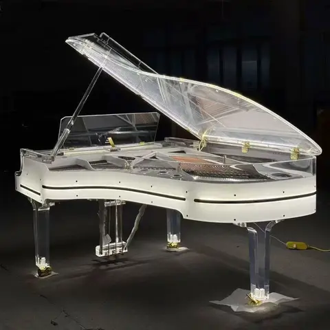 Custom Acrylic Crystal Transparent Texture 88-Key Acoustic Grand Mechanical Piano With Auto Play System LED Strip Lights