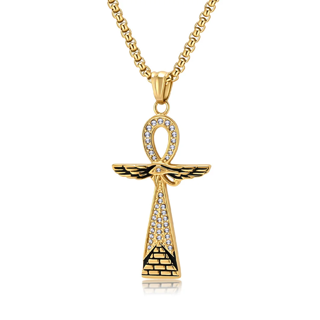 Egypt Iced Out Eye of Horus Pyramid Ankh Cross Pendant Gold Silver Color Stainless Steel Egyptian Necklace for Woman Men Jewelry
Egypt Iced Out Eye of Horus Pyramid Ankh Cross Pendant Gold Silver Color Stainless Steel Egyptian Necklace for Woman Men Jewelry