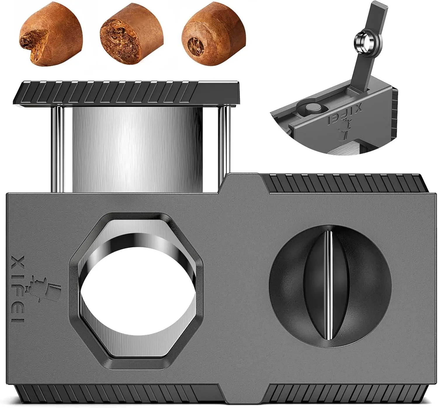 3 in 1 Cigar Cutter V-Cut Guillotine with Punch Stainless Steel Blade Ergonomic Secure Lock Clipper Cuts Up to 60 Ring Gauge Black
3 in 1 Cigar Cutter V-Cut Guillotine with Punch Stainless Steel Blade Ergonomic Secure Lock Clipper Cuts Up to 60 Ring Gauge Black