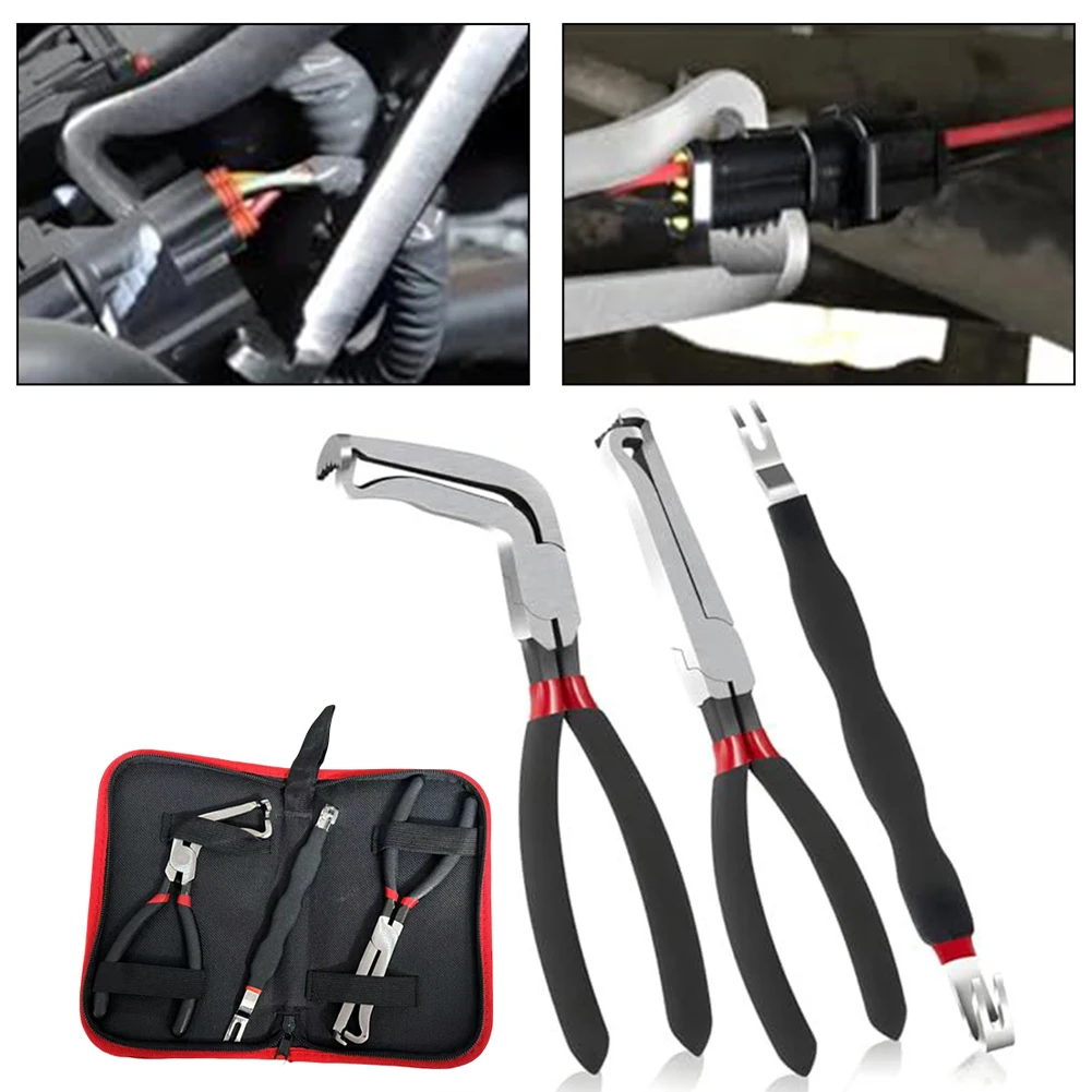 3PC Electrical Disconnect Pliers Set for Automotive Connector Separation with Comfortable Grip and Access Angles 
3PC Electrical Disconnect Pliers Set for Automotive Connector Separation with Comfortable Grip and Access Angles