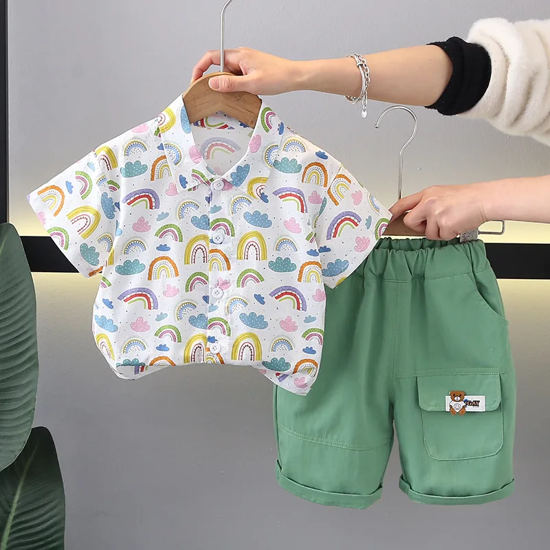 Toddler Boys Outfits Set 2024 New Summer Baby Boy Clothes 1 To 2 Years All Over Print Dinosaur Rainbow Shirts + Shorts Kids Suit
Toddler Boys Outfits Set 2024 New Summer Baby Boy Clothes 1 To 2 Years All Over Print Dinosaur Rainbow Shirts + Shorts Kids Suit