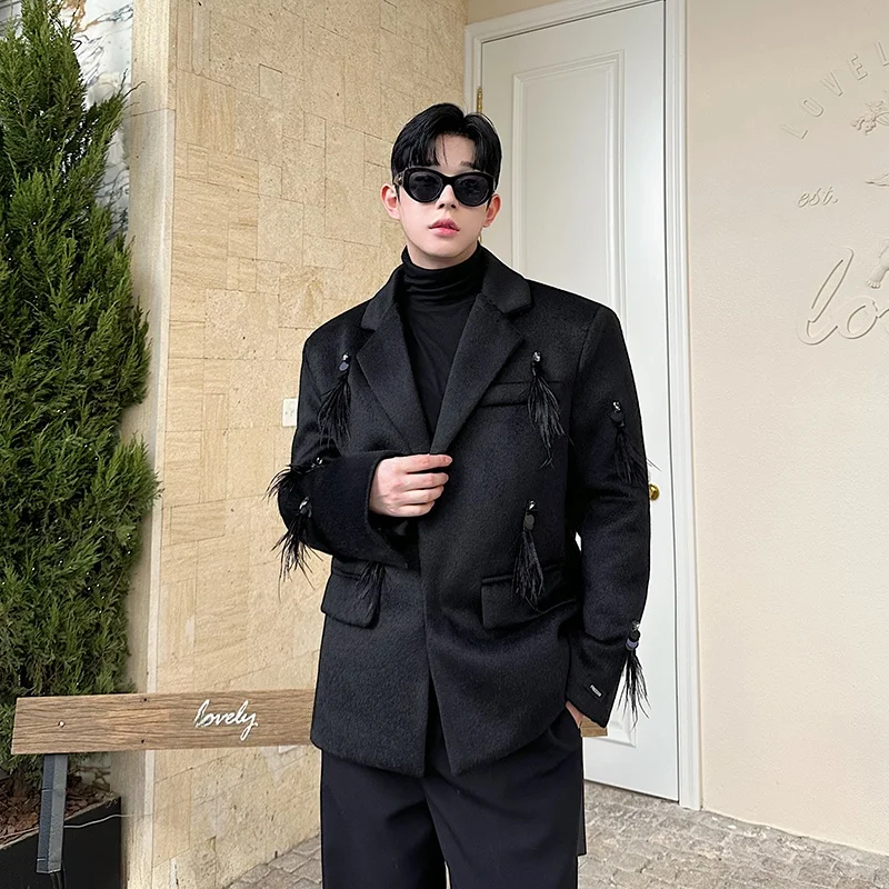 Korean Faion Feather Trim Coat Men's Winter Thiened oulder Pad Woolen Suit Casual Long Sve Single-Breasted Coat
Korean Faion Feather Trim Coat Men's Winter Thiened oulder Pad Woolen Suit Casual Long Sve Single-Breasted Coat