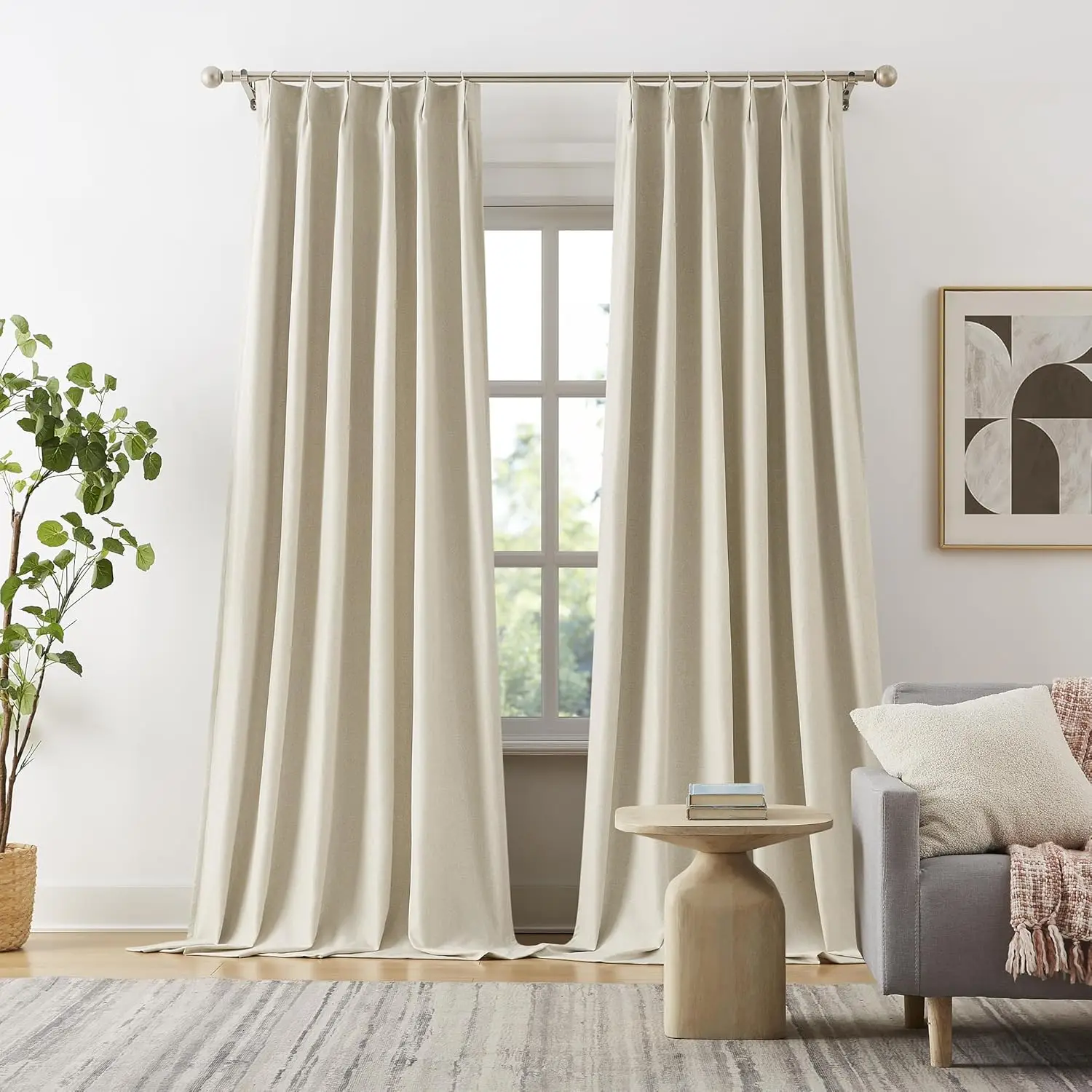 Natural Pinch Pleated Blackout Curtains 156 Inch Long 13ft Length 2 Panels, Back Tab with Hooks,Ceiling Sun Blocking Cur
Natural Pinch Pleated Blackout Curtains 156 Inch Long 13ft Length 2 Panels, Back Tab with Hooks,Ceiling Sun Blocking Cur