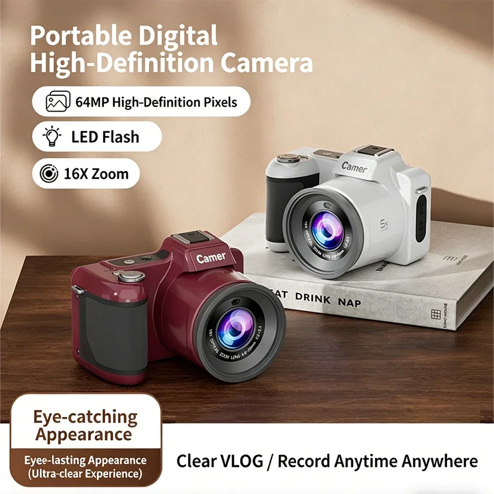 5K Digital Camera 64 Million Pixels 16x Zoom Auto Focus Anti Shake Portable Vlog Camera for Photography and Travel
5K Digital Camera 64 Million Pixels 16x Zoom Auto Focus Anti Shake Portable Vlog Camera for Photography and Travel