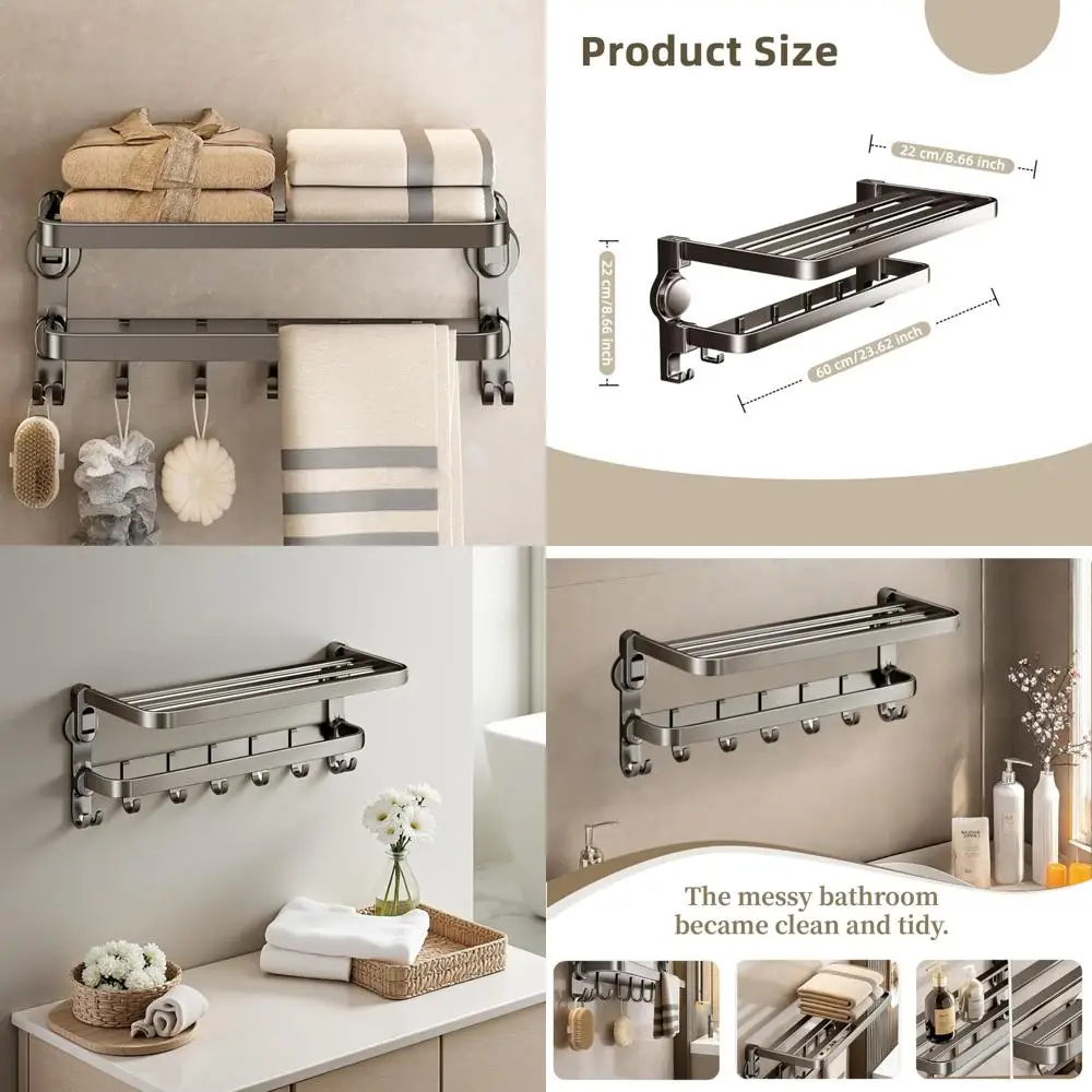 Large Aluminum Suction Cup Towel Rack for Bathroom Storage - No-Drill Mounting, Space-Saving Solution
Large Aluminum Suction Cup Towel Rack for Bathroom Storage - No-Drill Mounting, Space-Saving Solution