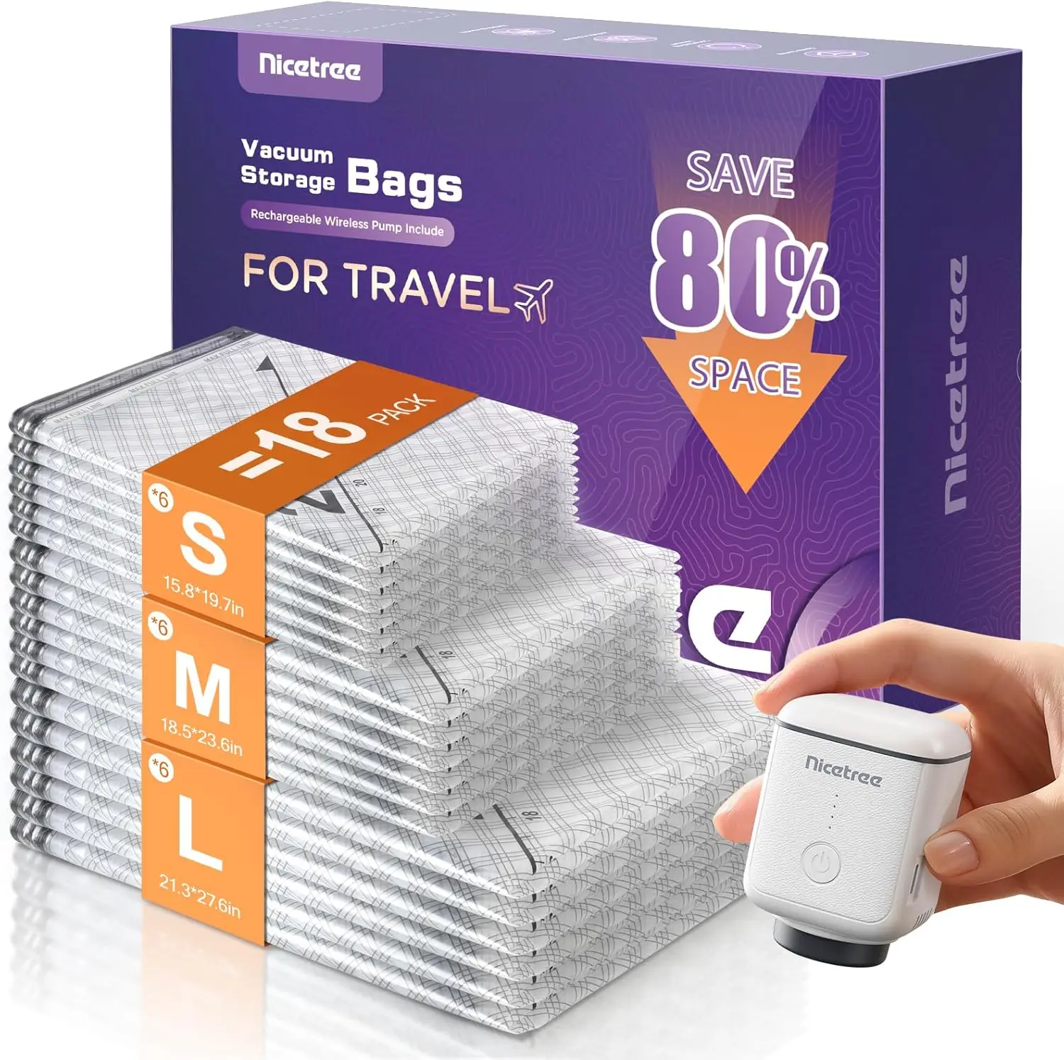 18-Pack Rechargeable Vacuum Storage Bags with Pump | 3 Sizes for Clothing, Bedding & Travel | Space Saver
18-Pack Rechargeable Vacuum Storage Bags with Pump | 3 Sizes for Clothing, Bedding & Travel | Space Saver