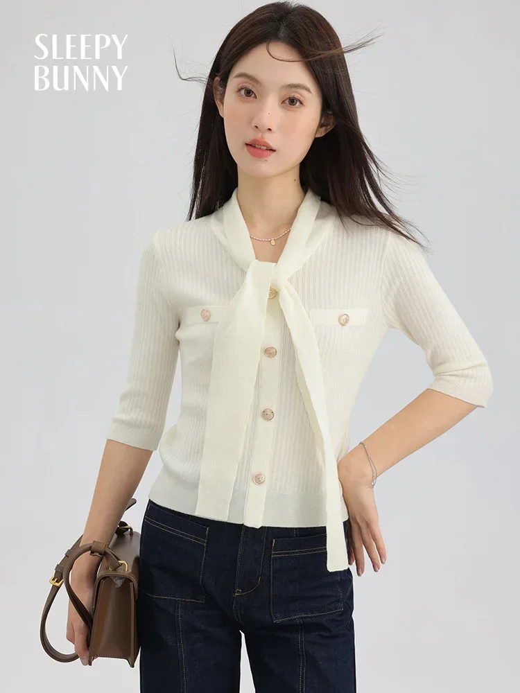 Spring French Style Bow Tie Knit Cardigan Women Slim Fit Stretchy Ribbed Sweater Stylish Elegant Seven-Sleeve Button-Up Top
Spring French Style Bow Tie Knit Cardigan Women Slim Fit Stretchy Ribbed Sweater Stylish Elegant Seven-Sleeve Button-Up Top