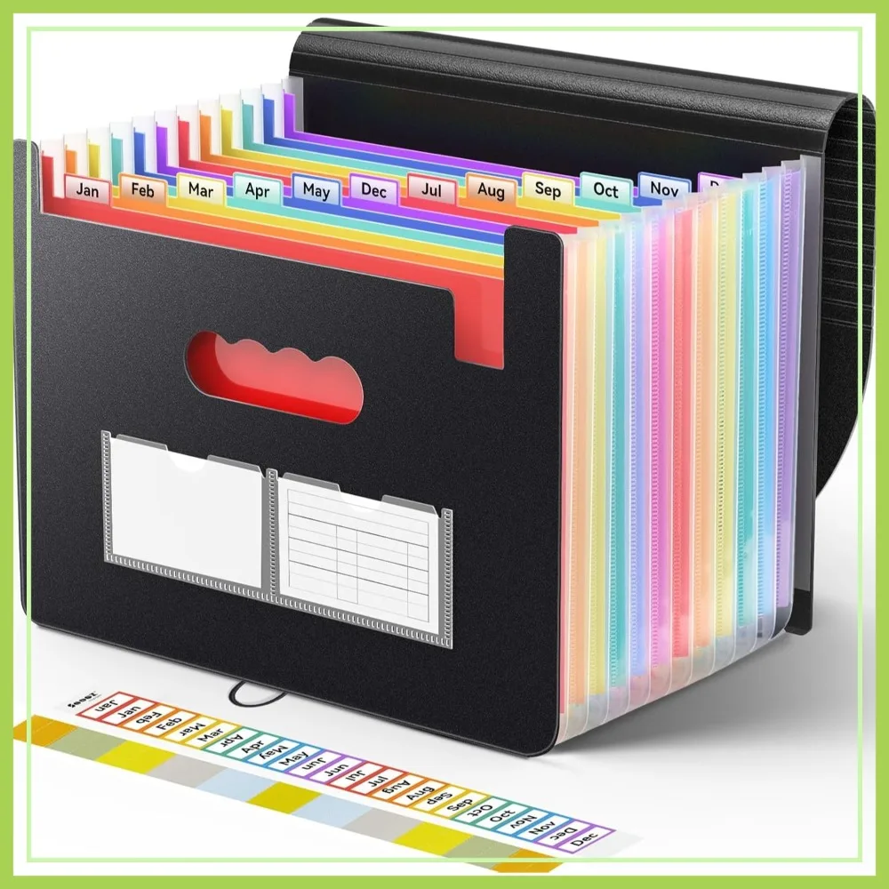 13 Pocket Expanding File Folder, Portable Monthly Paper Bill Organizer, Letter A4 Size Document Holder with Labels, Black
13 Pocket Expanding File Folder, Portable Monthly Paper Bill Organizer, Letter A4 Size Document Holder with Labels, Black