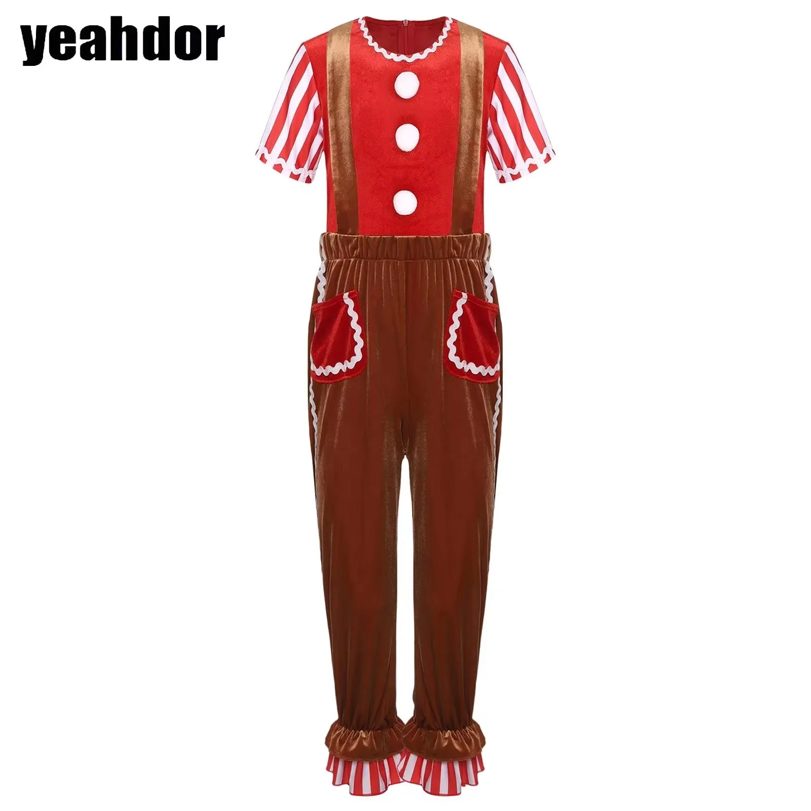 Christmas Gingerbread Man Costume Stripes Pompoms Gingerbread Elves T-shirt with Suspender Pants for New Year Halloween Dress Up
Christmas Gingerbread Man Costume Stripes Pompoms Gingerbread Elves T-shirt with Suspender Pants for New Year Halloween Dress Up