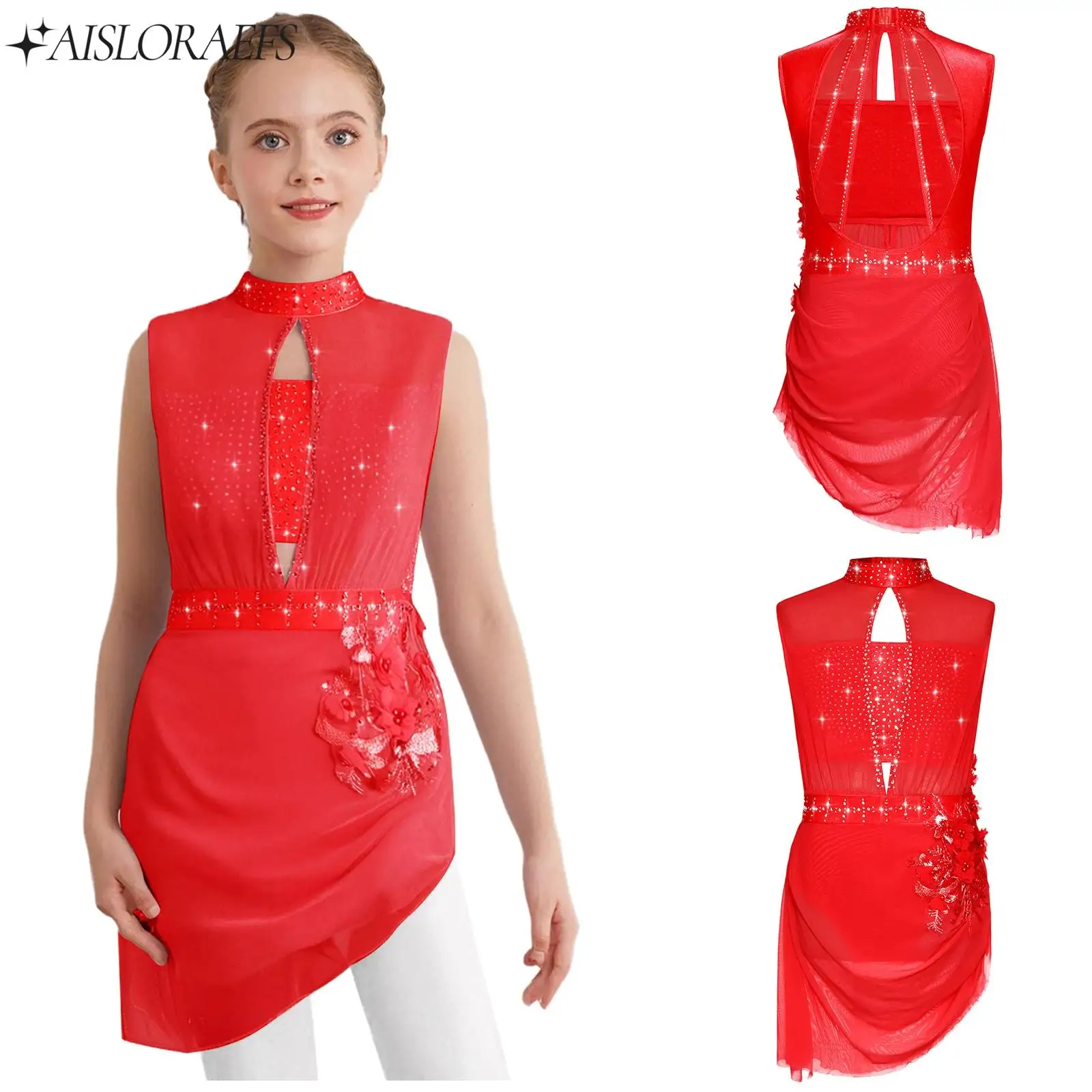 Kids Girl Figure Skating Dress Sleeveless Cutout Overlay Rhinestones Applique Dress for Ballet Lyrical Modern Dancing Gymnastics 
Kids Girl Figure Skating Dress Sleeveless Cutout Overlay Rhinestones Applique Dress for Ballet Lyrical Modern Dancing Gymnastics