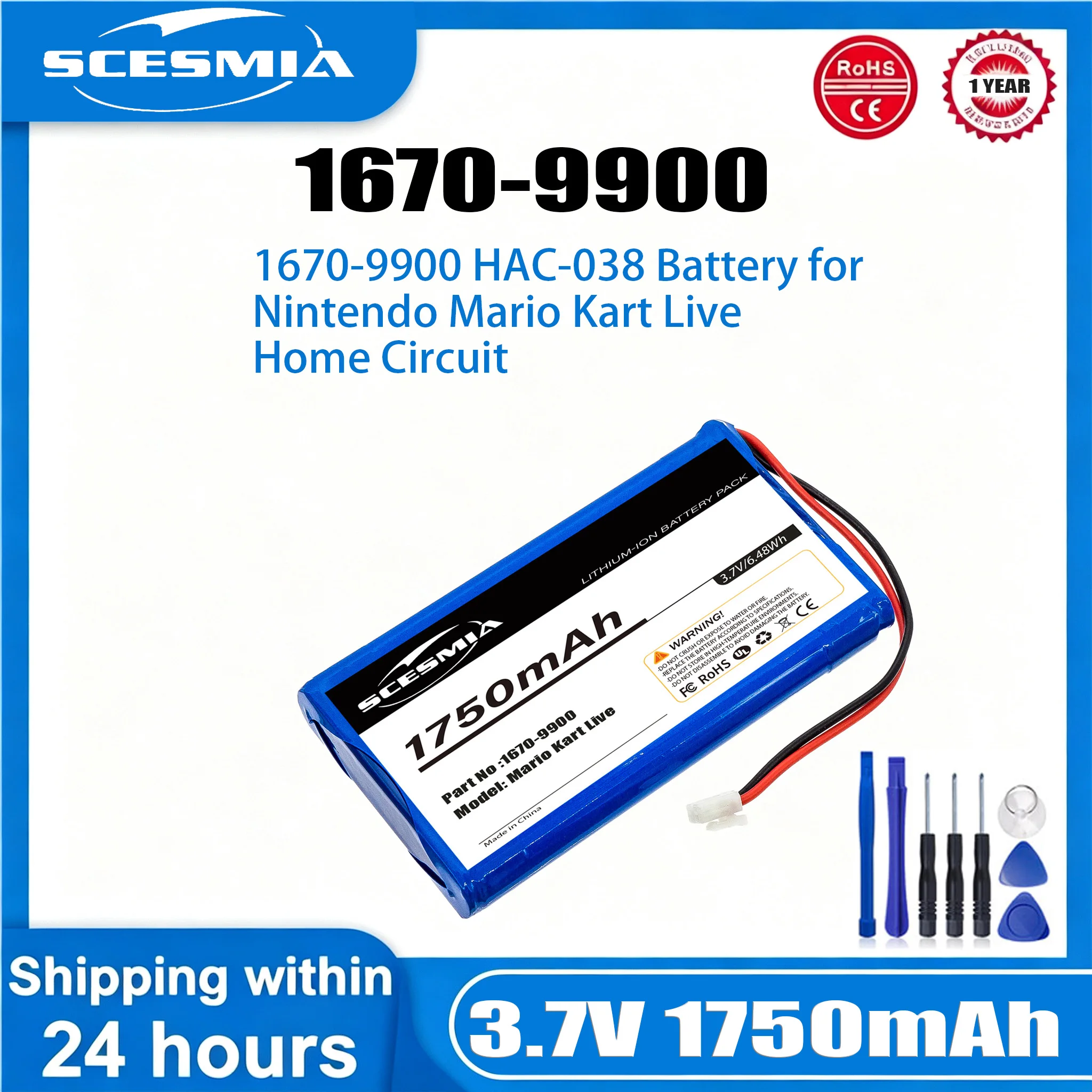 2600mAh 9.62Wh Game Cons Battery For Nintendo Mario Kart Live Home Circuit HAC-038 1670-9900
2600mAh 9.62Wh Game Cons Battery For Nintendo Mario Kart Live Home Circuit HAC-038 1670-9900
