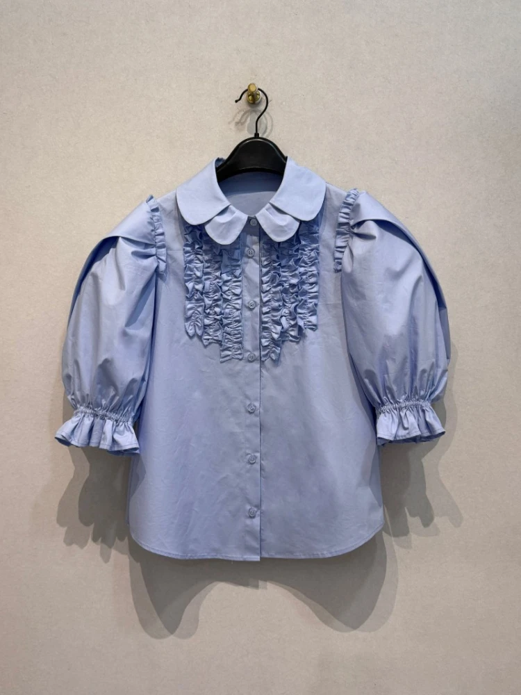 French Style Sweet Lantern Short Sleeve Blouse Three-dimensional Pleated Single Breasted Shirts Japanese Solid Elegant Blusas
French Style Sweet Lantern Short Sleeve Blouse Three-dimensional Pleated Single Breasted Shirts Japanese Solid Elegant Blusas