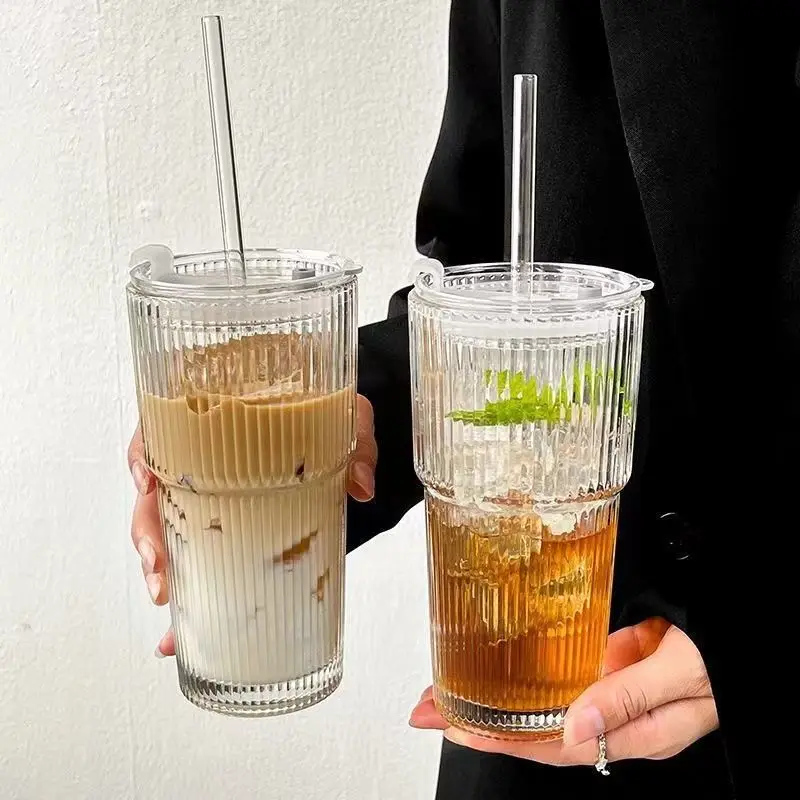 For 600ml Stripe Glass Cup Transparent Glasses With Lid and Straw Ice Coffee Mug Tea Cup Juice Glass Milk Water Cup Drinkware
For 600ml Stripe Glass Cup Transparent Glasses With Lid and Straw Ice Coffee Mug Tea Cup Juice Glass Milk Water Cup Drinkware