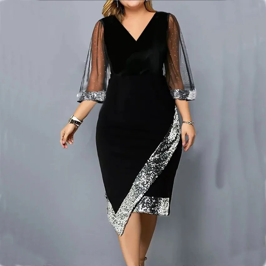 2025 New Robe Femme Spring Summer V-neck Sequin See-through Mesh Short Sleeved Elegant Casual Loose Party Formal Evening Dress
2025 New Robe Femme Spring Summer V-neck Sequin See-through Mesh Short Sleeved Elegant Casual Loose Party Formal Evening Dress