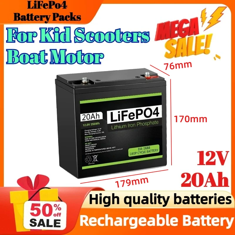 12V 20Ah LiFePO4 Battery For Kid Scooters Boat Motor Lithium Iron Phosphate Rechargeable Battery
12V 20Ah LiFePO4 Battery For Kid Scooters Boat Motor Lithium Iron Phosphate Rechargeable Battery