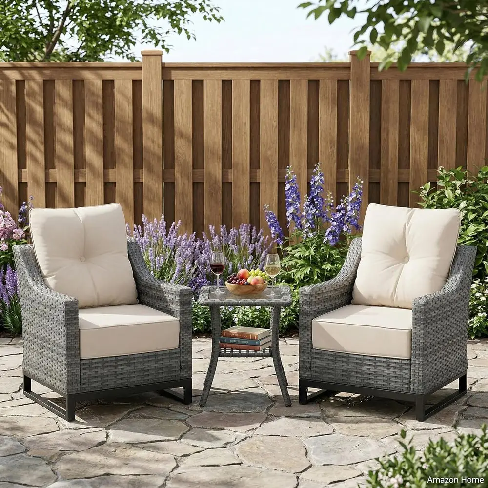 3-Piece Outdoor Patio Furniture Set with Thick Cushions, Rattan Wicker Chairs and Table for Garden, Poolside, Balcony
3-Piece Outdoor Patio Furniture Set with Thick Cushions, Rattan Wicker Chairs and Table for Garden, Poolside, Balcony