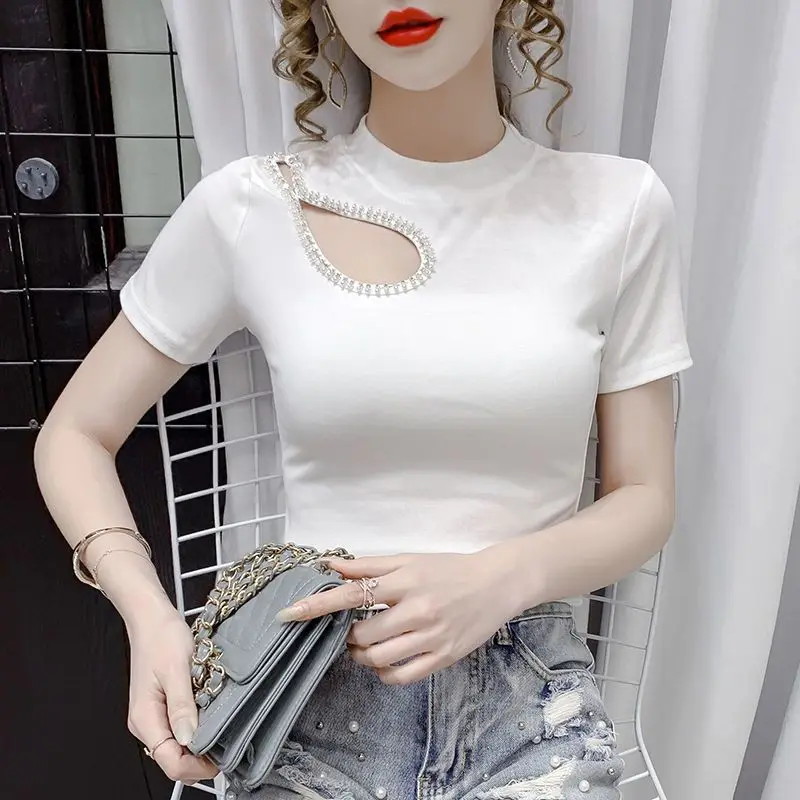 Women Irregular Short Sleeve T Shirt Slim Fit Versatile Top Summer New Arrival European Style Heavy Duty Rhinestone Hollow Out
Women Irregular Short Sleeve T Shirt Slim Fit Versatile Top Summer New Arrival European Style Heavy Duty Rhinestone Hollow Out