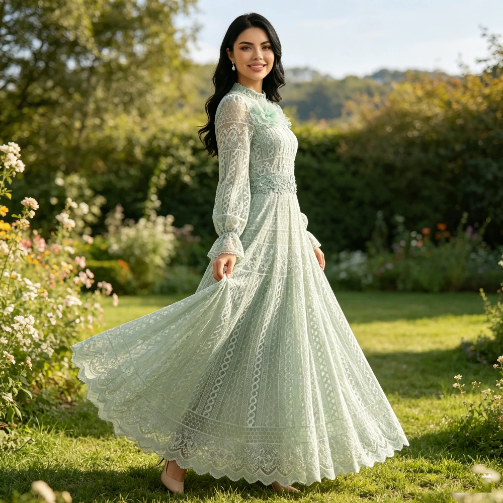 Women Islam Lace Abaya Dress Double Layer Modest Maxi Dresses Floral Embroidery Elegant Muslim Ramadan Eid Jalabiya Kaftan Robe
Women Islam Lace Abaya Dress Double Layer Modest Maxi Dresses Floral Embroidery Elegant Muslim Ramadan Eid Jalabiya Kaftan Robe