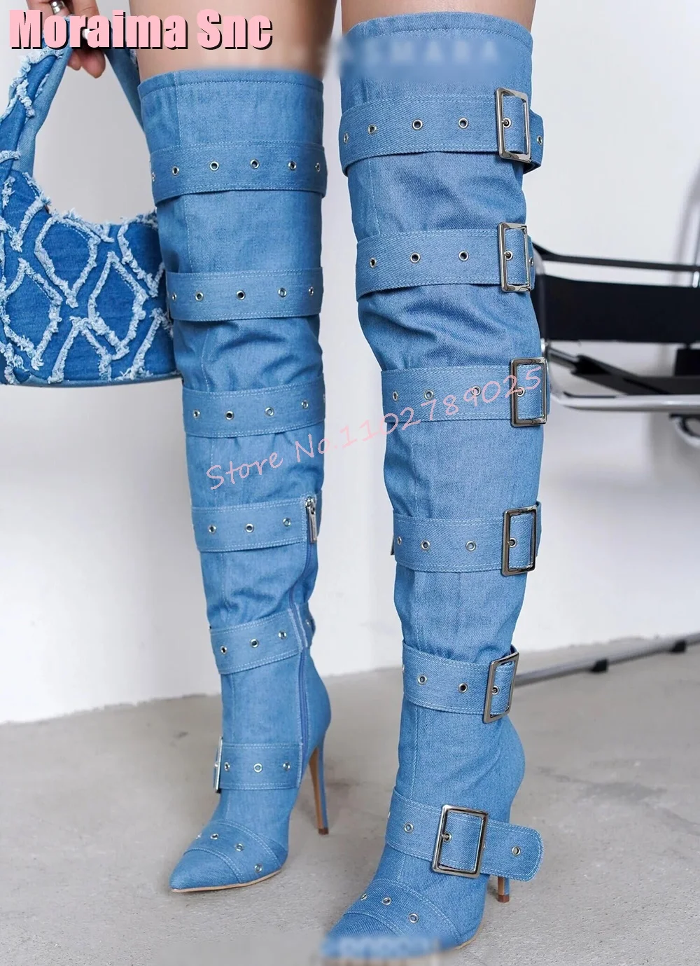 Pointed Toe Unique Belt Buckle Long Boots Stiletto High Heel Side Zipper Black Solid Women Knee High Boots Fashion Winter 2023
Pointed Toe Unique Belt Buckle Long Boots Stiletto High Heel Side Zipper Black Solid Women Knee High Boots Fashion Winter 2023