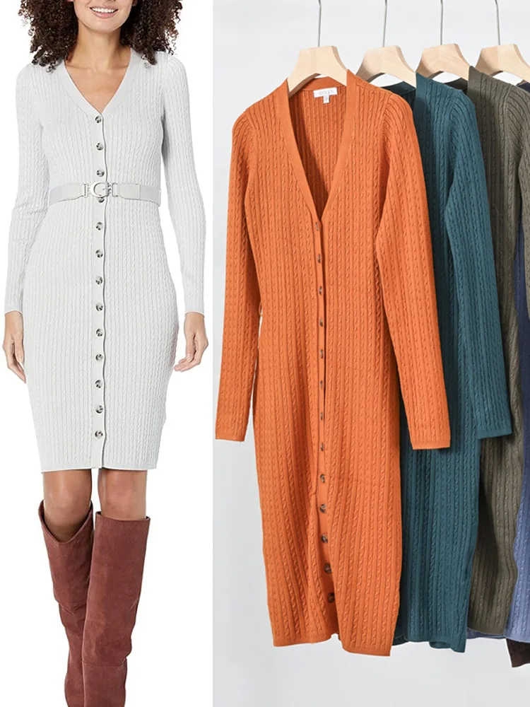 Slim Fit Long Sleeve Deep V Neck Single Button Knitted Open Cardigan Dress Women's Spring Autumn Green Fiber Regenerated Fabric
Slim Fit Long Sleeve Deep V Neck Single Button Knitted Open Cardigan Dress Women's Spring Autumn Green Fiber Regenerated Fabric