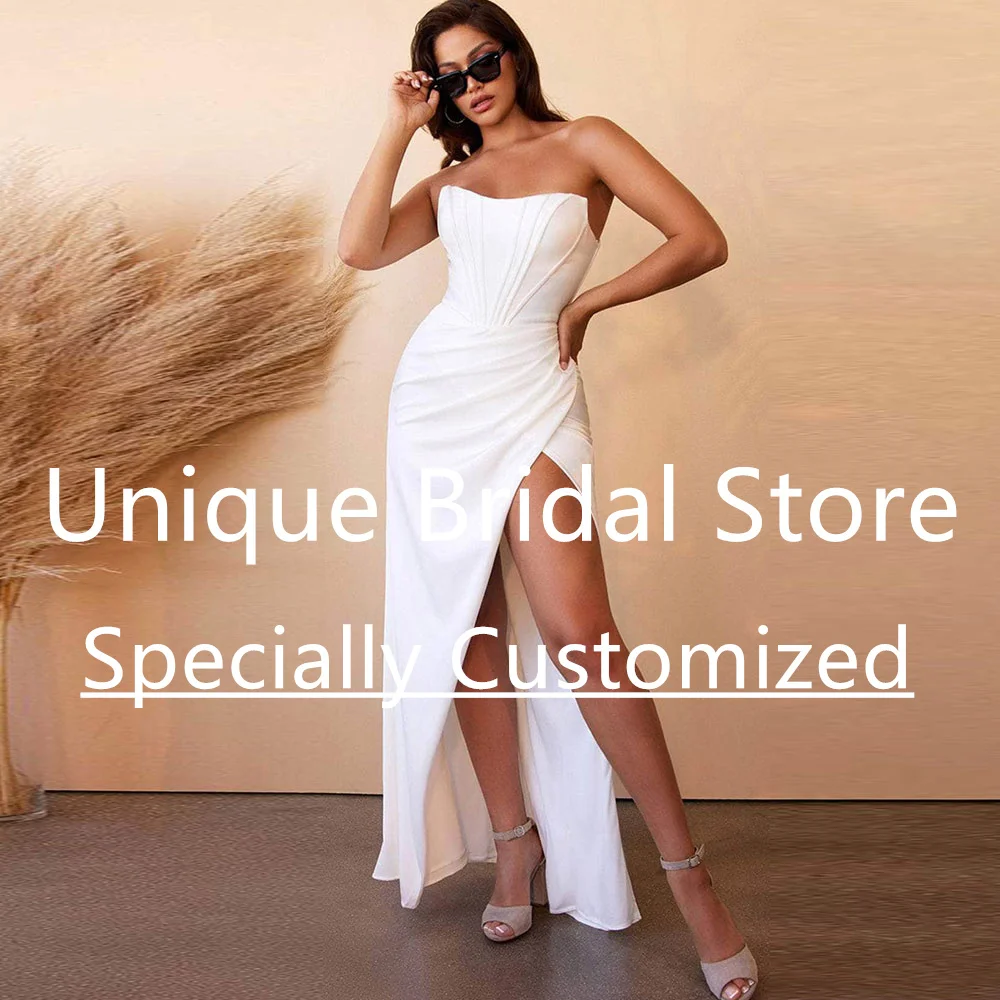 Simple Sexy Bridal Dress High Split Draped Sleeveless Detachable Short Sleeves Lace-up Floor Length Mermaid Vestido De Noiva
Simple Sexy Bridal Dress High Split Draped Sleeveless Detachable Short Sleeves Lace-up Floor Length Mermaid Vestido De Noiva