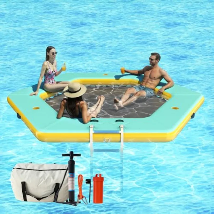 10FT Hexagon Inflatable Water Hammock for Lake Beach Party: Heavy Duty Mesh Float Dock in Blue with Soft Ladder and Cup Holder
10FT Hexagon Inflatable Water Hammock for Lake Beach Party: Heavy Duty Mesh Float Dock in Blue with Soft Ladder and Cup Holder