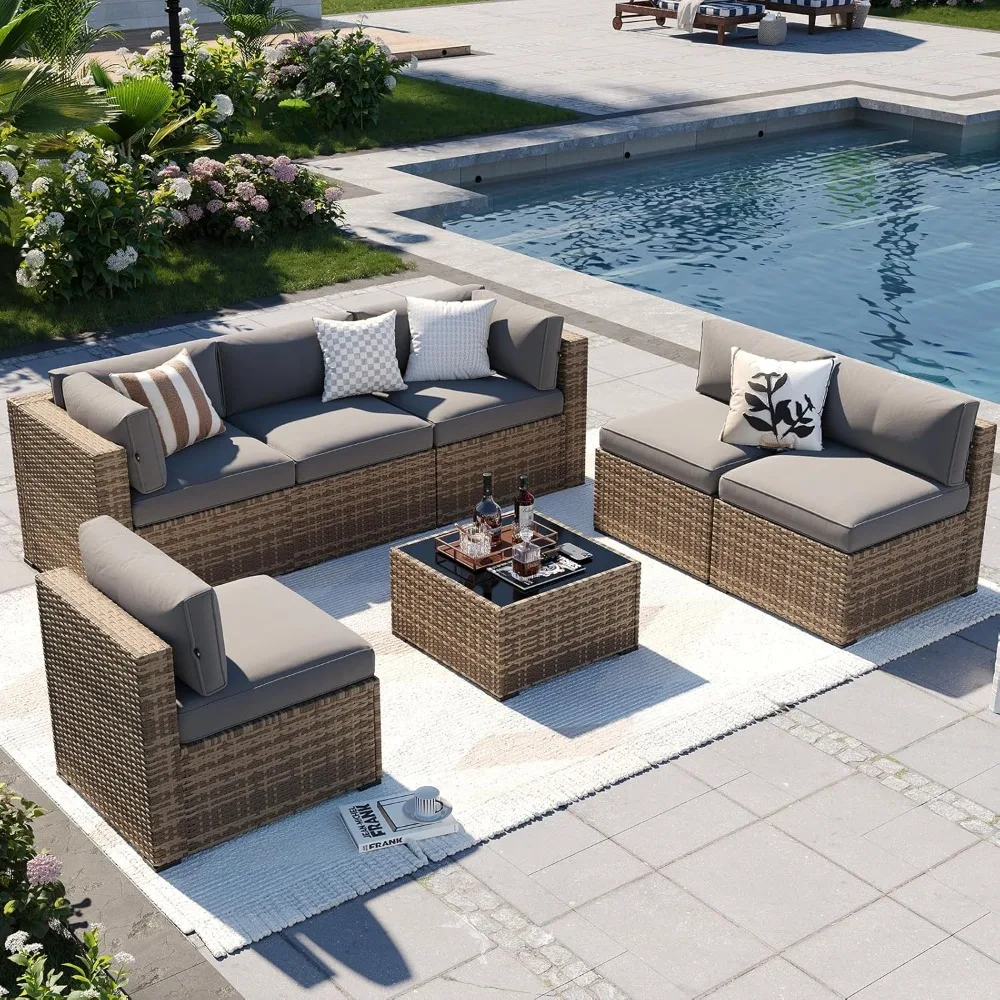7-Piece Wicker Outdoor Furniture Set with Plush Cushions for Patio Conversation Area
7-Piece Wicker Outdoor Furniture Set with Plush Cushions for Patio Conversation Area