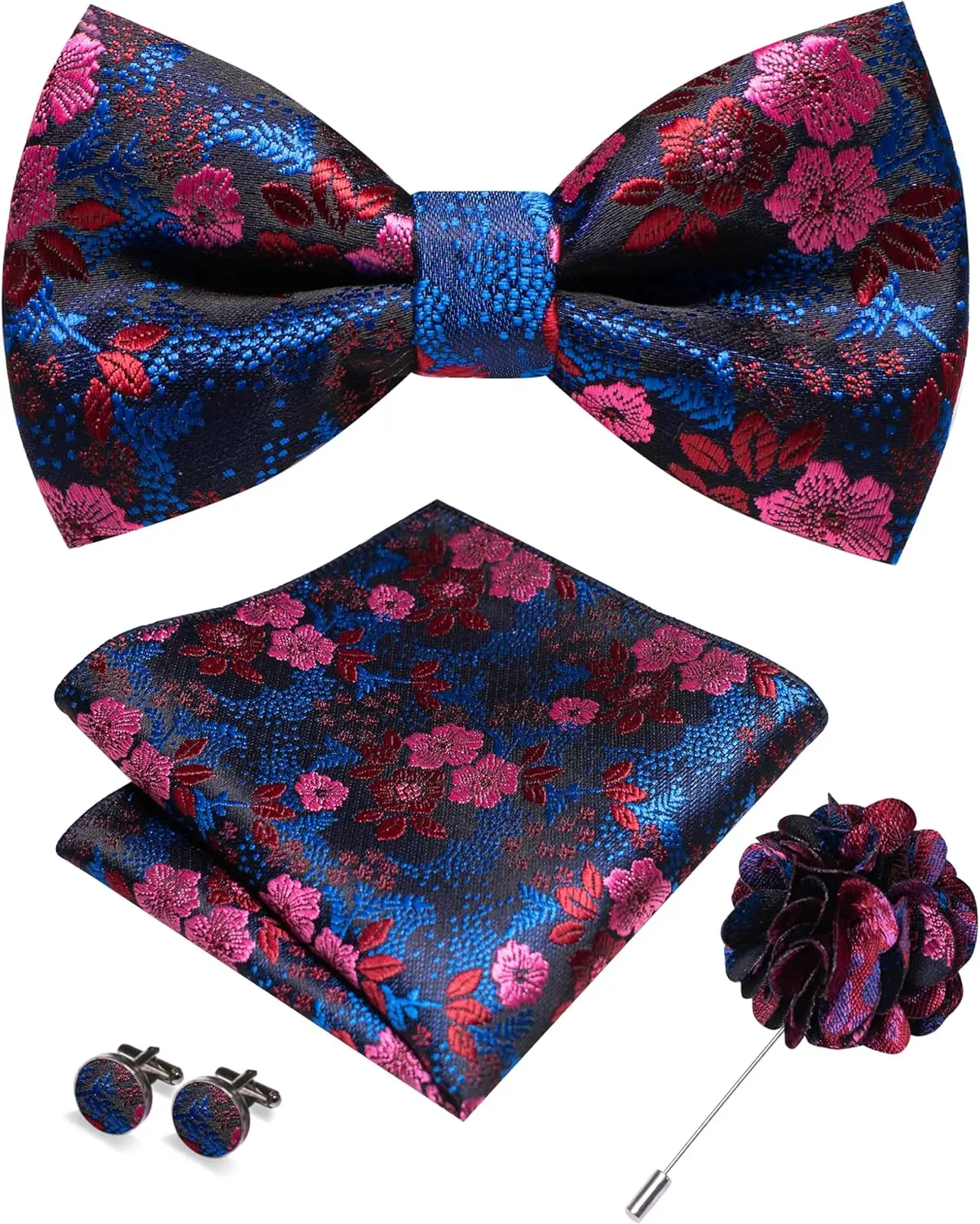Floral Pre-tied Bow Tie & Pocket Square Set with Cufflinks & Lapel Pin, 4PCS
Floral Pre-tied Bow Tie & Pocket Square Set with Cufflinks & Lapel Pin, 4PCS