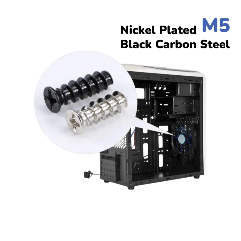 M5 Nickel Plated/Black Carbon Steel KB Computer PC Case Cooling Fan Mount Screw Fixe Flat Head Self-Tapping Flat Tail
M5 Nickel Plated/Black Carbon Steel KB Computer PC Case Cooling Fan Mount Screw Fixe Flat Head Self-Tapping Flat Tail