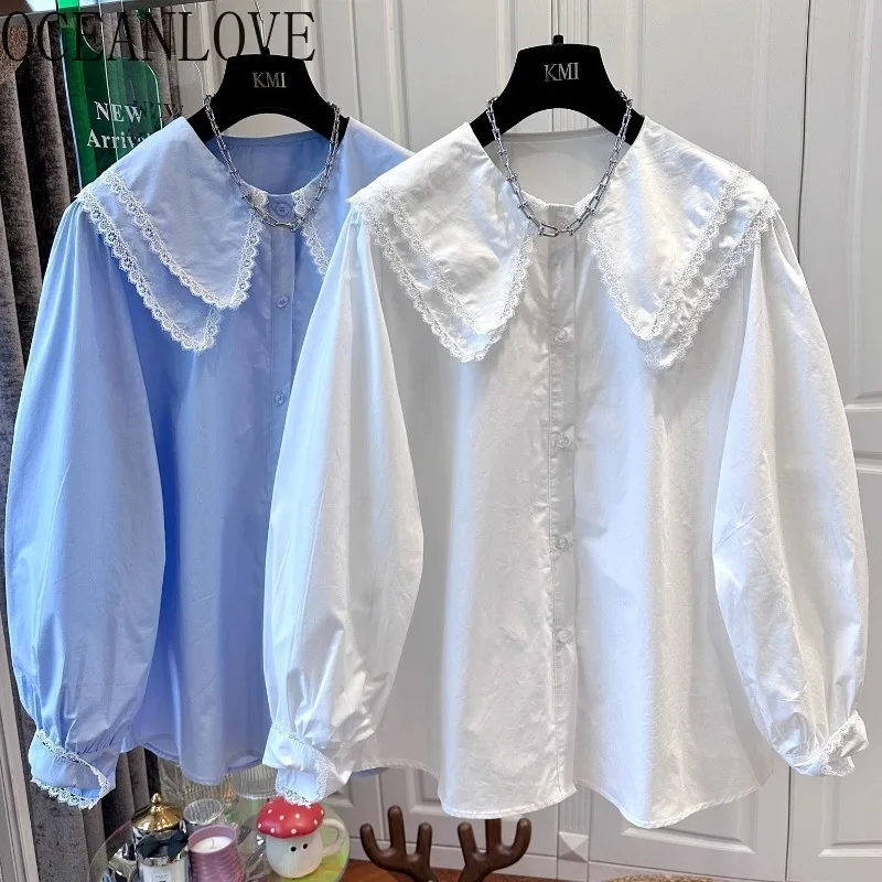 OCEANLOVE Sweet Peter Pan Collar Blouses Lace Ruffles Spring Autumn Women Shirts Korean Fashion Elegant Retro Blusas Mujer
OCEANLOVE Sweet Peter Pan Collar Blouses Lace Ruffles Spring Autumn Women Shirts Korean Fashion Elegant Retro Blusas Mujer