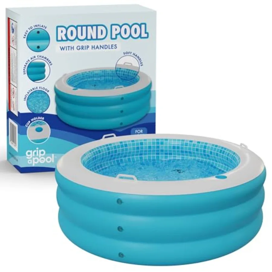 Inflatable Round Swimming Pool with Blow Up Padded Floor Cup Holder Handles and Drain - 60"x22" Deep Round Large Kiddie Pool Pe
Inflatable Round Swimming Pool with Blow Up Padded Floor Cup Holder Handles and Drain - 60"x22" Deep Round Large Kiddie Pool Pe