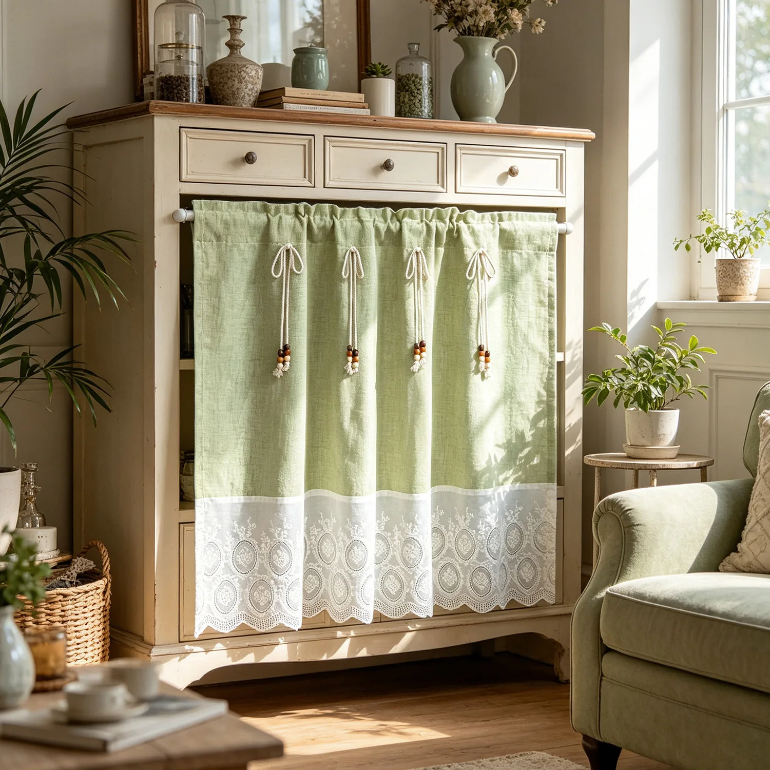 1PC Pastoral Green Stitching Lace Short Curtain for Kitchen, Cabinet, Study, Door Home Decoration Blinds
1PC Pastoral Green Stitching Lace Short Curtain for Kitchen, Cabinet, Study, Door Home Decoration Blinds