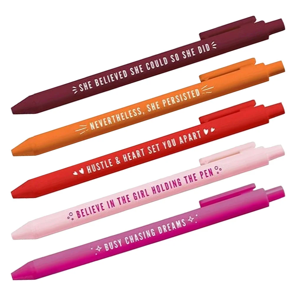 5Pcs Female Power Ink Pens Set Writing Pens with Inspirational Quotes Comfortable Grip Ink Pens Portable Ink Pens Kit
5Pcs Female Power Ink Pens Set Writing Pens with Inspirational Quotes Comfortable Grip Ink Pens Portable Ink Pens Kit