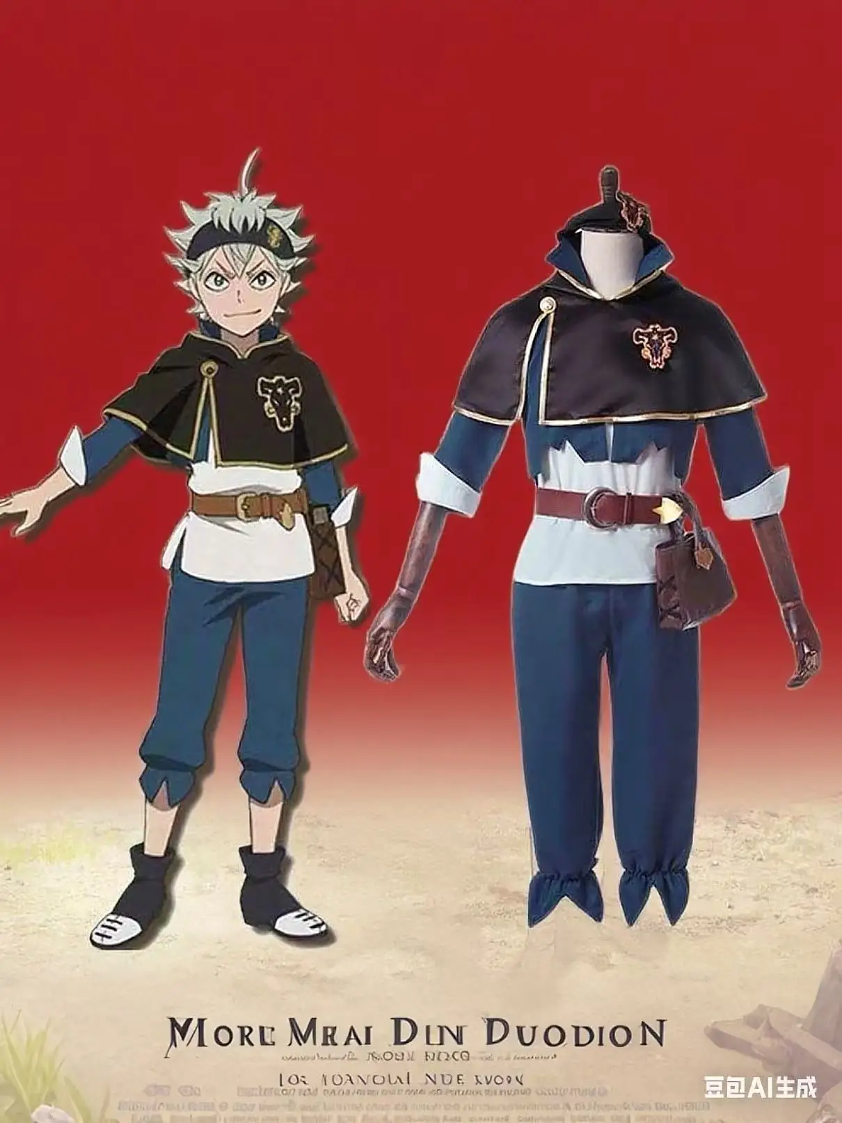 The full set of Asta cosplay costume from Black Clover including the black cloak and cape
The full set of Asta cosplay costume from Black Clover including the black cloak and cape