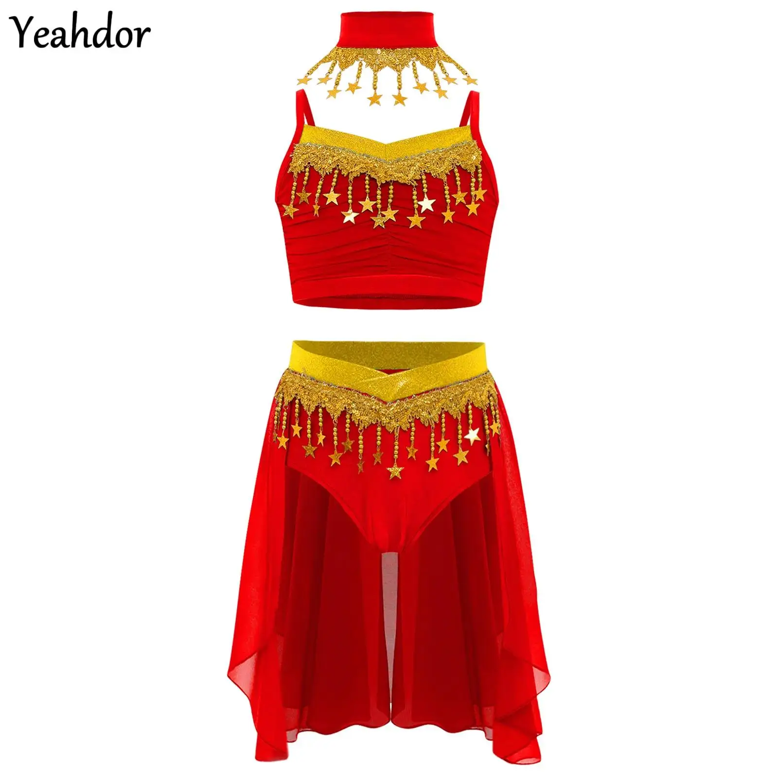 Kids Girls Sequin Belly Dance Outfit Tassels Crop Top with Chiffon Skirt Detachable Collar Halloween Indian Belly Dance Costumes
Kids Girls Sequin Belly Dance Outfit Tassels Crop Top with Chiffon Skirt Detachable Collar Halloween Indian Belly Dance Costumes