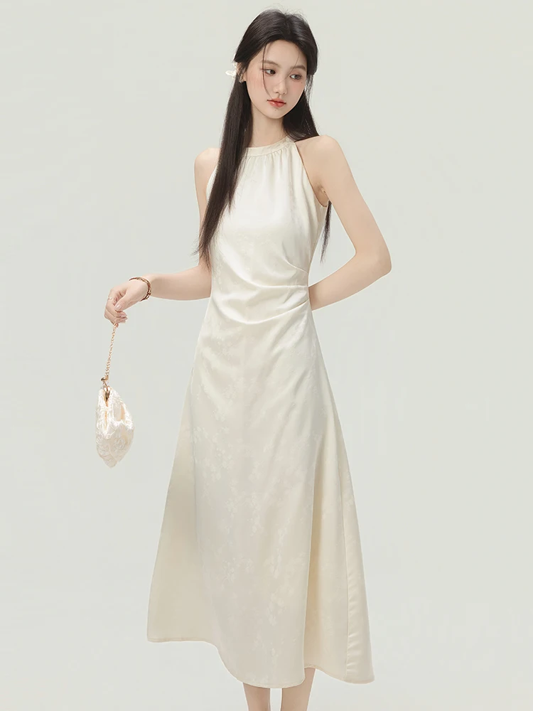 Summer White Jacquard Pleated Bodycon Neck-mounted Dress 2026 Korean Elegant Casual Home Dress Women Chic Festival Evening Dress
Summer White Jacquard Pleated Bodycon Neck-mounted Dress 2026 Korean Elegant Casual Home Dress Women Chic Festival Evening Dress