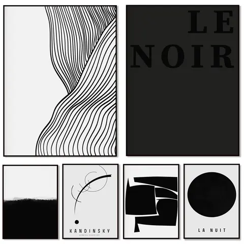 Gallery Wall Set of 6 Prints, Abstract Black & White Gallery Wall Set, Abstract Art Prints, Kandisky Print, Gallery Wall Prints,