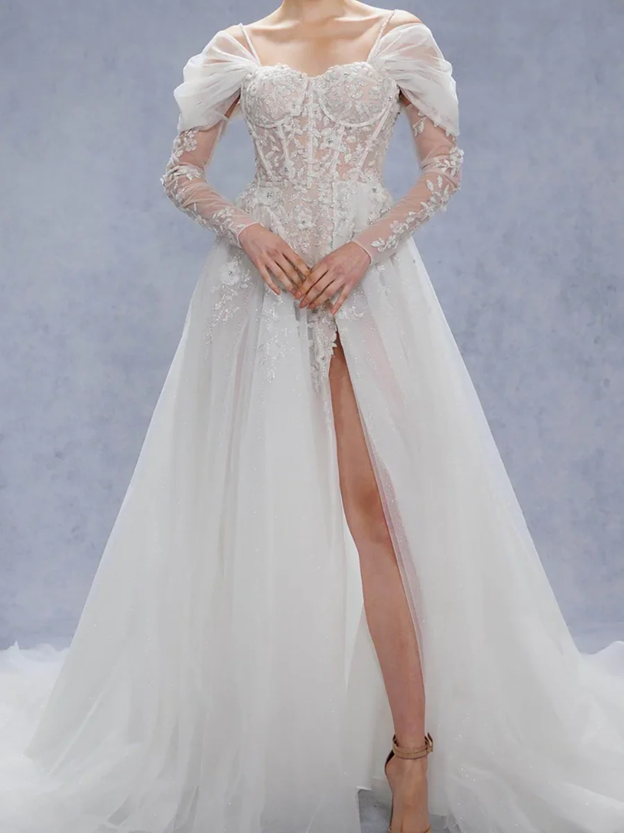 Elegant Appliquins Sweetheart Detachable Sleeve A-Line Bride Wedding Dresses Bridal Gowns Customized
Elegant Appliquins Sweetheart Detachable Sleeve A-Line Bride Wedding Dresses Bridal Gowns Customized