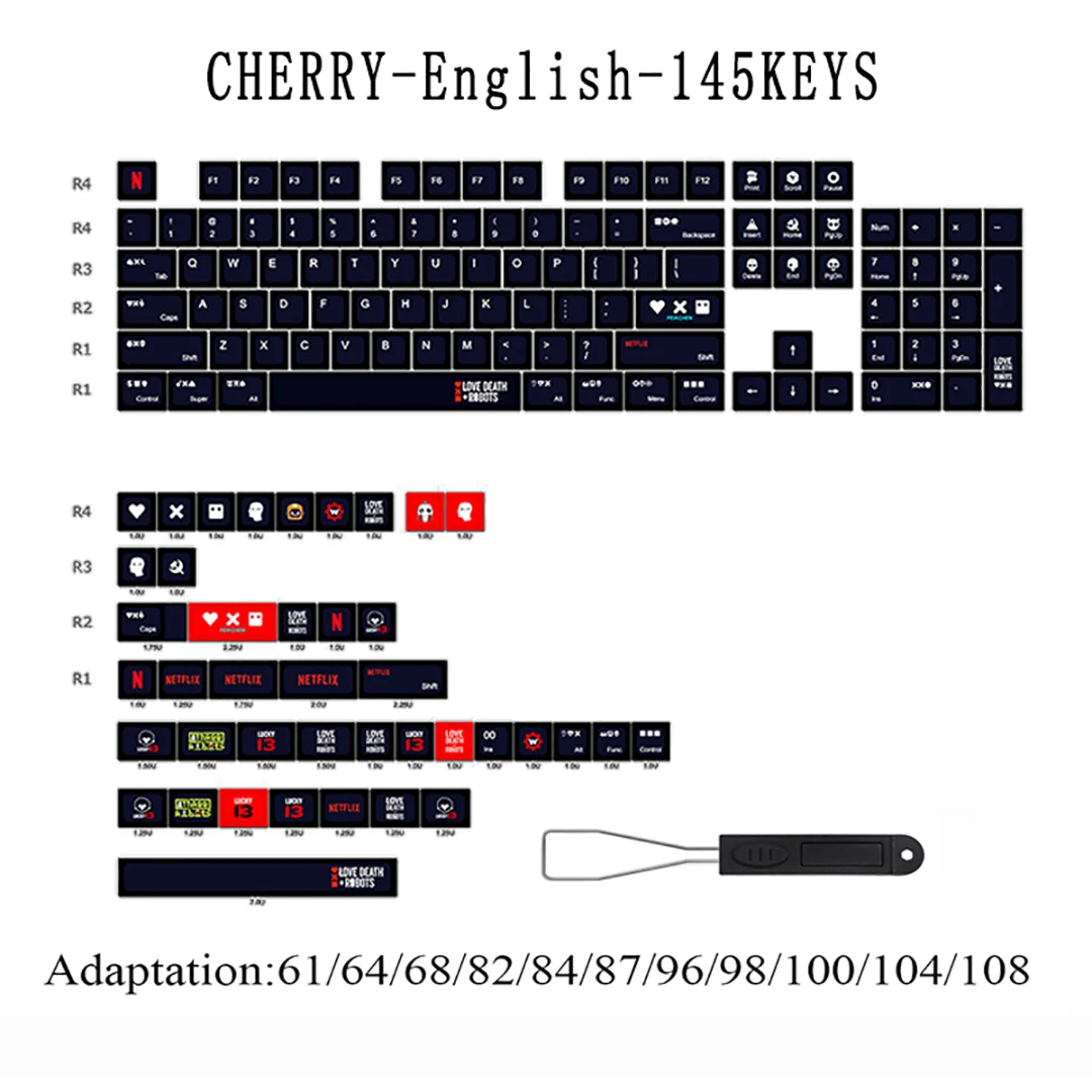 145 Key Love Death And Robots CHERRY Profile Keycaps PBT Keycap DYE-SUB Suitable For MX Switch Keycaps For Mechanical Keyboard
145 Key Love Death And Robots CHERRY Profile Keycaps PBT Keycap DYE-SUB Suitable For MX Switch Keycaps For Mechanical Keyboard
