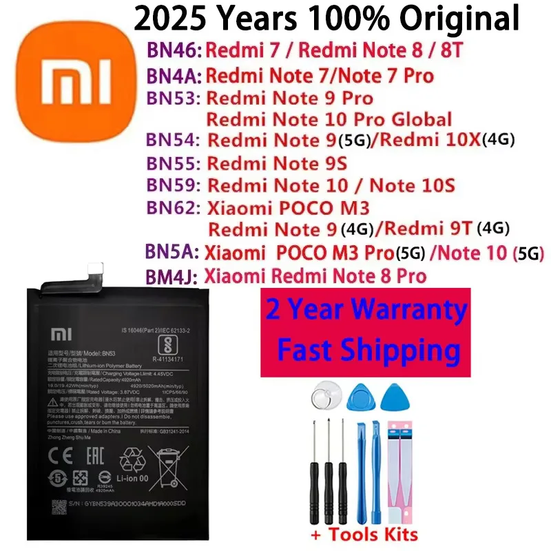 Оригинальный аккумулятор BN46 BN53 BN54 BN4A для Xiaomi Redmi 7 9T 10X POCO M3 Note 7 8 8T 9 9S 10 10S pro Аккумуляторы BN55 BN59 BN62 BN5A
Оригинальный аккумулятор BN46 BN53 BN54 BN4A для Xiaomi Redmi 7 9T 10X POCO M3 Note 7 8 8T 9 9S 10 10S pro Аккумуляторы BN55 BN59 BN62 BN5A