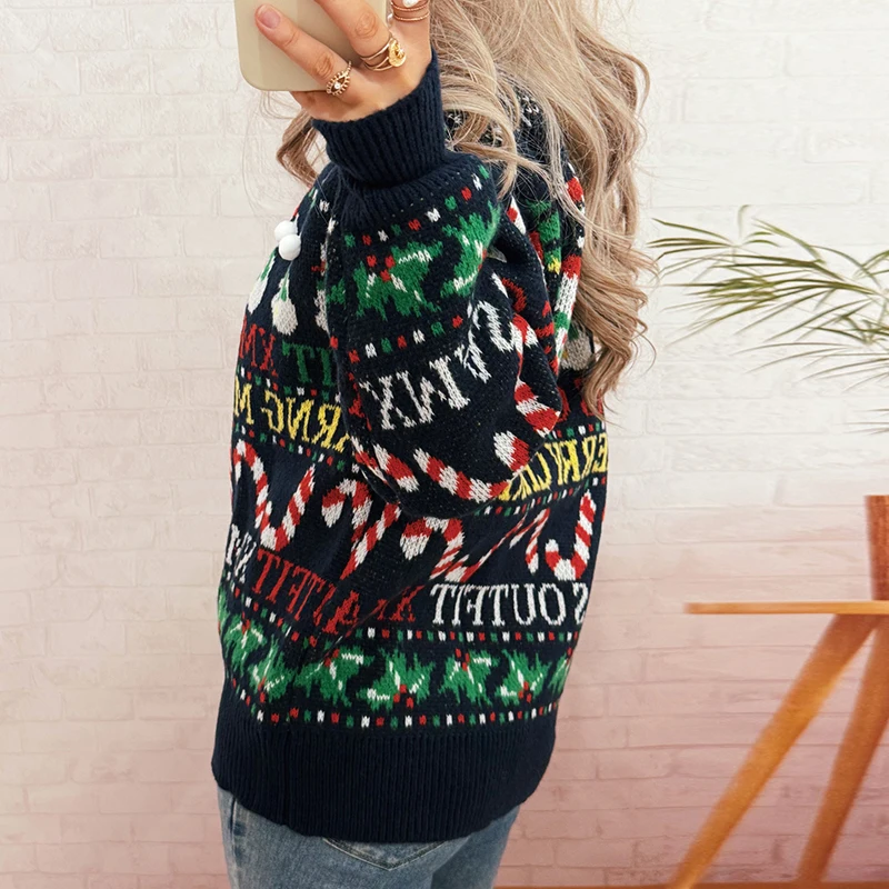 Рождественский женский свитер с принтом, осень-зима, вязаный пуловер с круглым вырезом и длинными рукавами, модный праздничный свитер контрастного цвета
Рождественский женский свитер с принтом, осень-зима, вязаный пуловер с круглым вырезом и длинными рукавами, модный праздничный свитер контрастного цвета