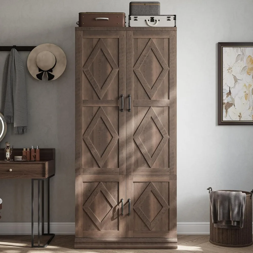 Wardrobe Closet, 71" H Tall Wooden Closet with 5 Clothing Shelves, 4 Doors and Hanging Rod for Hanging Clothes,Customized
Wardrobe Closet, 71" H Tall Wooden Closet with 5 Clothing Shelves, 4 Doors and Hanging Rod for Hanging Clothes,Customized